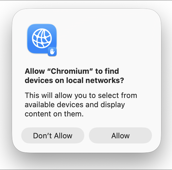 A prompt to allow an application to access the local network